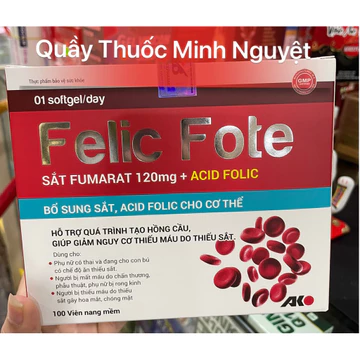 Viên uống Felic Fote - Bổ sung sắt và acid folic, giảm thiếu máu do thiếu sắt,hỗ trợ quá trình tạo máu.