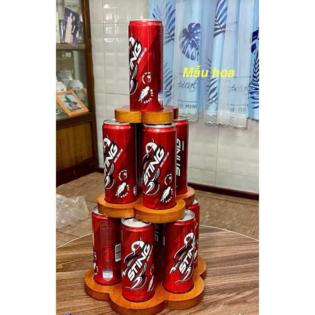 Tháp giả gỗ 3 tầng bày bia nước ngọt trưng bày ban Thần tài, Gia tiên trang nghiêm, tiện lợi MY NHAN phủ bóng 22 Me&Be