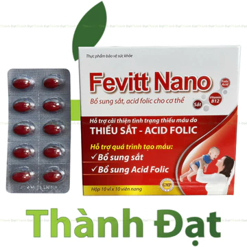 (100V, 3M) Viên uống FEVITT NANO 100V bổ sung sắt, acid folic, bổ máu, cải thiện tình trạng thiếu máu