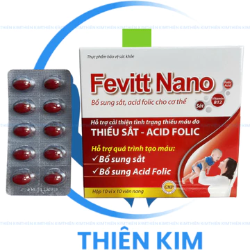 (100V, 3M) Viên uống FEVITT NANO 100V bổ sung sắt, acid folic, bổ máu, cải thiện tình trạng thiếu máu