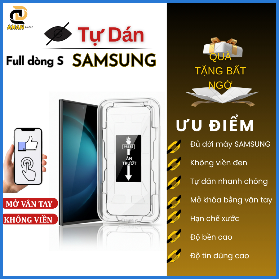 [Dùng Vân Tay] Cường lực Tự Dán Samsung S24Fe S23Fe S21Fe S21 S21+ S22 S22+ S23 S23+ S24 S24+ S25 S25+ S24ultra S25ultra