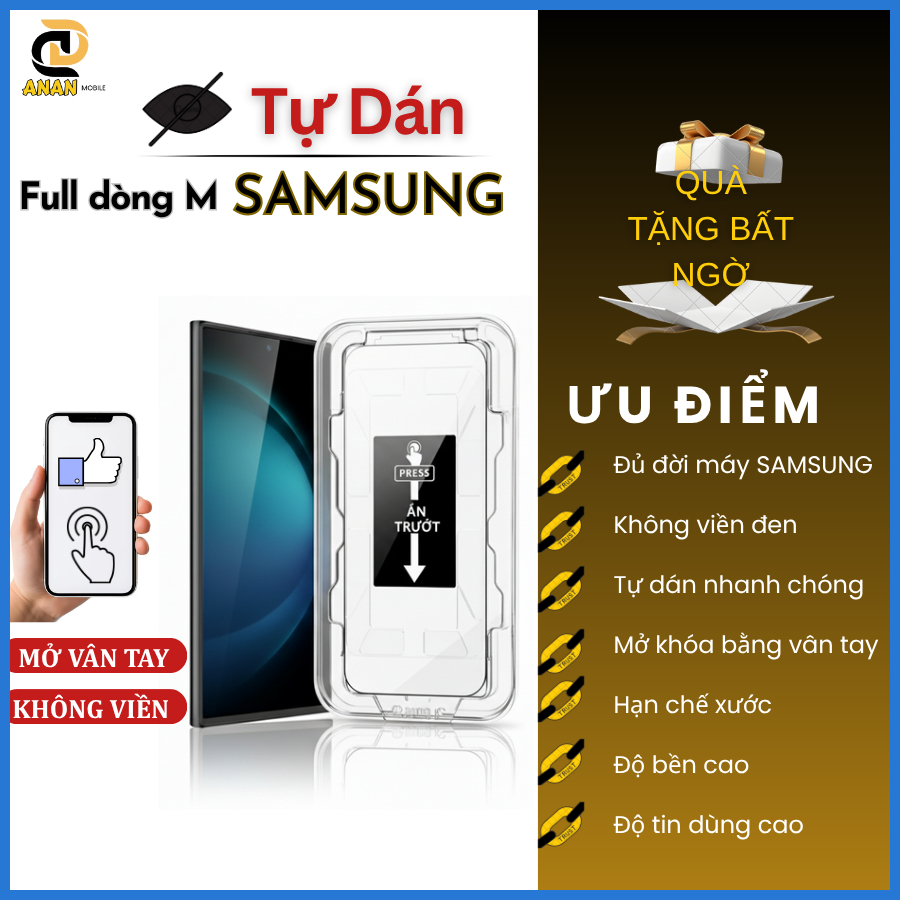 [Dùng vân tay] Cường lực Tự Dán Chống Nhìn Trộm Samsung M62 M55 M43 M53 M52 M51 M34 M12 M13 M14 M15