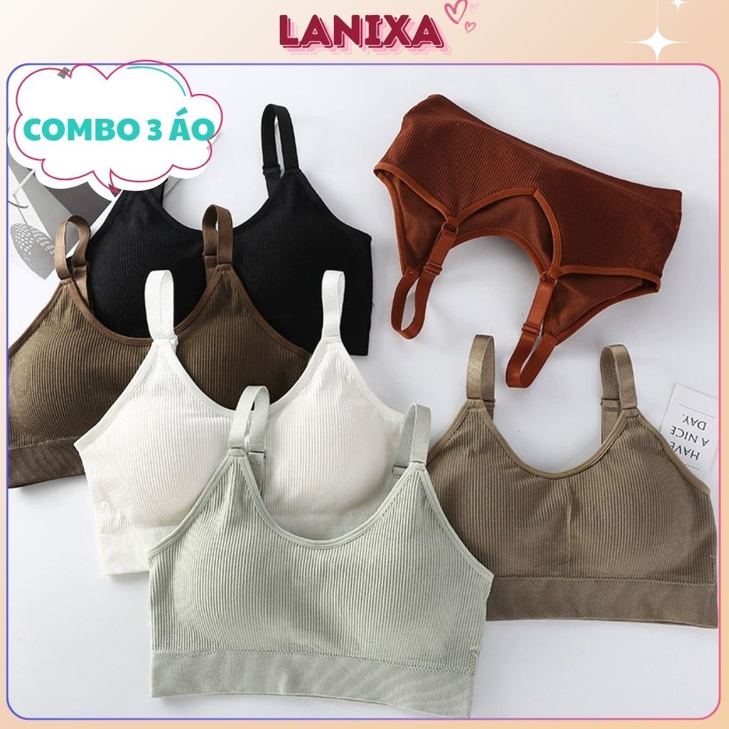 COMBO 3 Áo bra cotton gân tăm mút sẵn mỏng nhẹ có thể tháo rời dây điều chỉnh tiện lợi LANIXA B1182