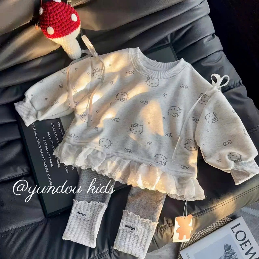 Set Bộ Nỉ 2 Da 2026 Chất Đẹp Phong Cách Hàn Cho Bé Gái +Quần Legging Chất Đẹp,Sz9-32kg