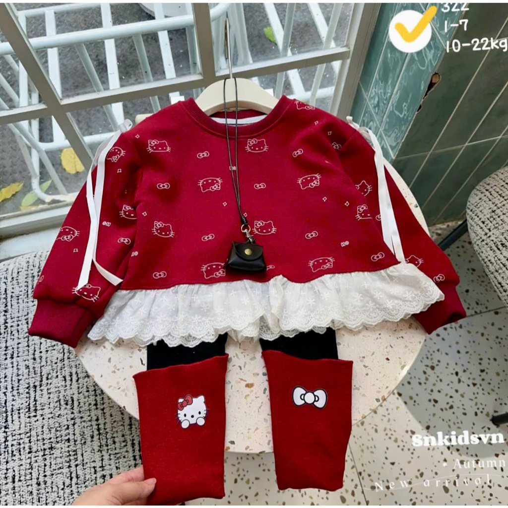 (Mở Bán) Set Bộ Nỉ 2 Da Phong Cách Hàn Cho Bé Gái +Quần Legging Chất Đẹp,Sz9-32kg