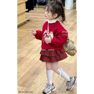 [B&G] Sét váy thu đông áo nỉ dài tay kèm chân váy caro đỏ diện noen tết cho bé gái từ 10-45kg