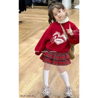 [B&G] Sét váy thu đông áo nỉ dài tay kèm chân váy caro đỏ diện noen tết cho bé gái từ 10-45kg