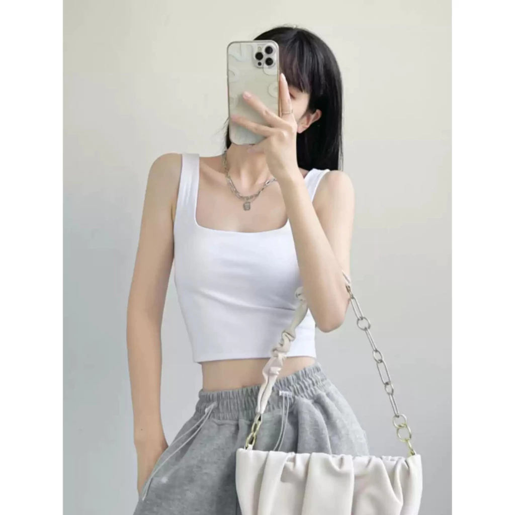 [Peinn] Áo Croptop Bigsize Nữ Áo Hai Dây Bản To Có Mút Đệm Vải Thun Tăm Lạnh Co Giãn Sành Điệu G248