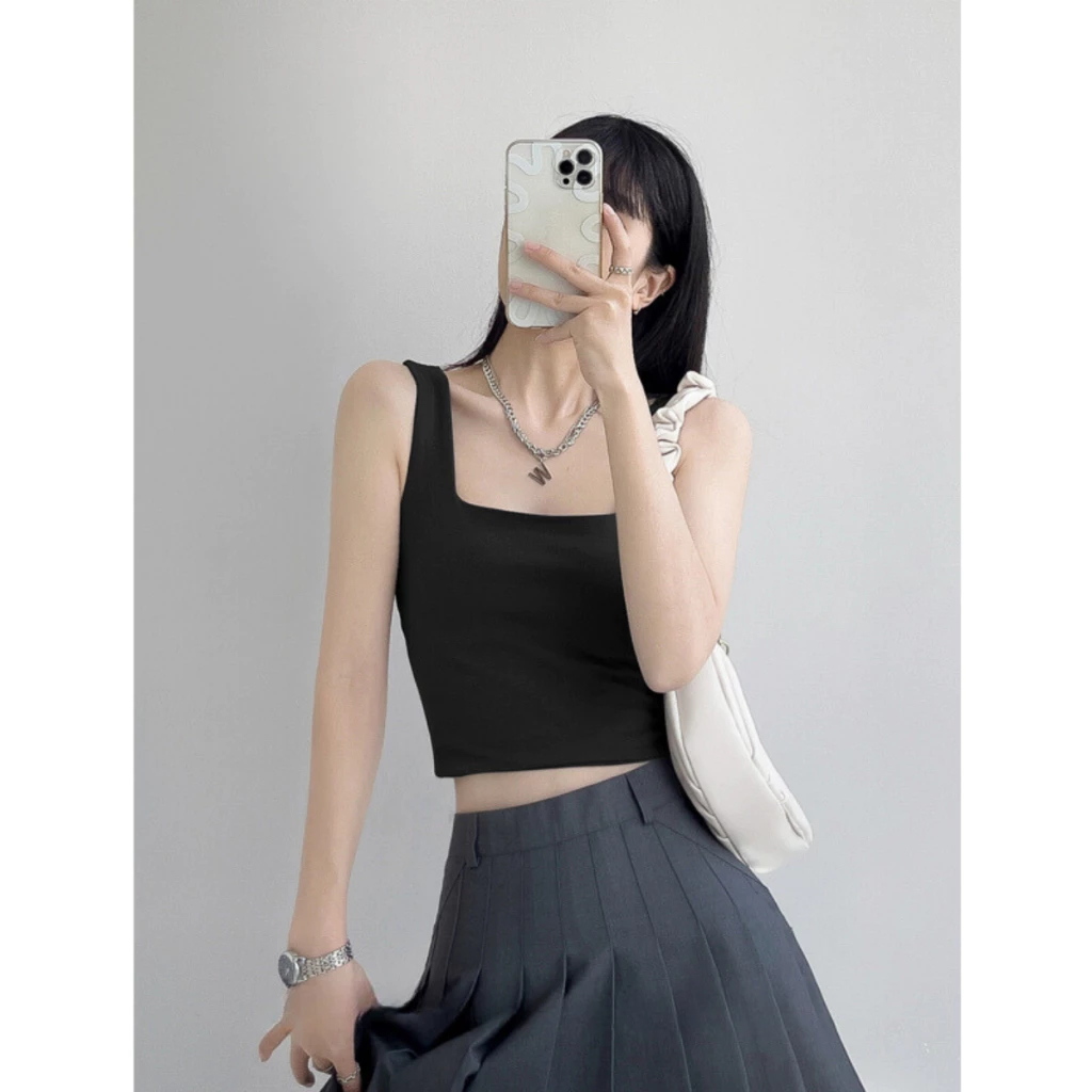 [Peinn] Áo Croptop Bigsize Nữ Áo Hai Dây Bản To Có Mút Đệm Vải Thun Tăm Lạnh Co Giãn Sành Điệu G248