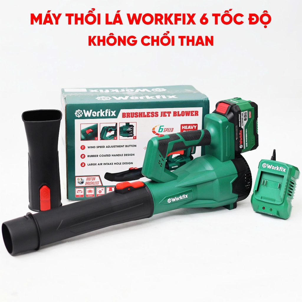 [Cải Tiến] Máy thổi lá WORKFIX WF-TL680M, 6 Cấp chỉnh tốc  - Tốc độ 18.000v/p - Chân pin phổ thông