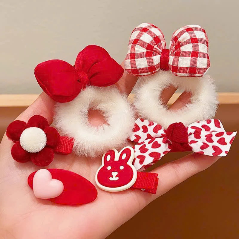 Set 2 Dây Buộc Tóc Lông Mềm Đính Nơ Phồng Xinh Xắn Dễ Thương Phụ Kiện Tóc Empoli