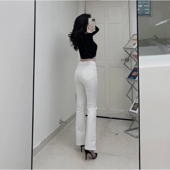 [Peinn]Quần Jean Ống Loe Cạp Cao Dáng Dài, Quần bò loe Siêu Hot Tôn dáng Chất Mềm Co Giãn bốn chiều