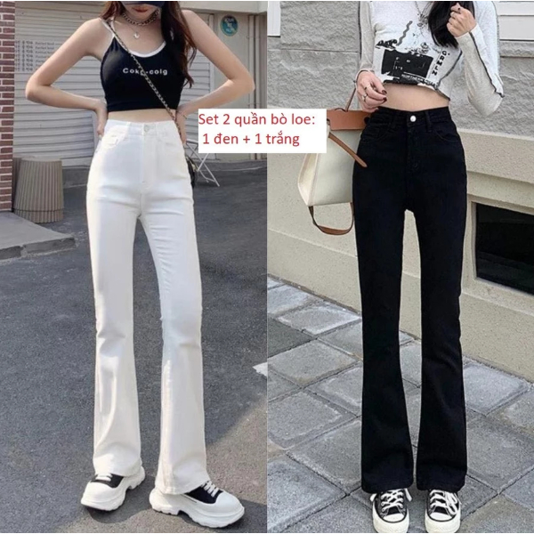 [Peinn]Quần Jean Ống Loe Cạp Cao Dáng Dài, Quần bò loe Siêu Hot Tôn dáng Chất Mềm Co Giãn bốn chiều
