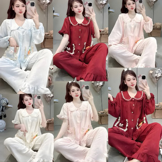 [DEAL MỞ BÁN] Bộ Đồ Ngủ Nữ JUSOKA Pijama Mặc Nhà Cổ Sen Túi Nơ Chất Đũi Vân Nổi Mềm Đẹp Cho Nữ DU17