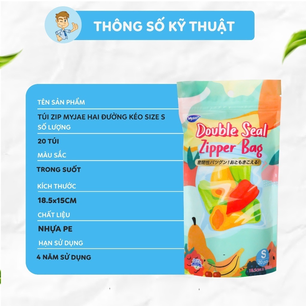 COMBO 3 Túi Zip Đựng Thực Phẩm MyJae size S (20 cái)