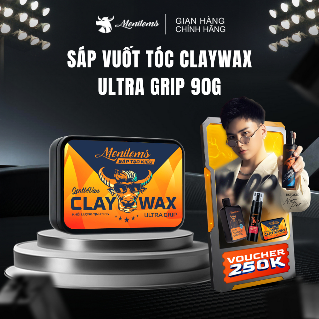 Sáp vuốt tóc Menitems Claywax, Sáp vi tinh thể hiệu năng cao, giữ nếp ...