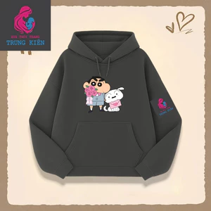 Áo Hoodie Cho Bé, Hình Shin Cầm Hoa Và Chú Chó Trắng, Vải Nỉ Cotton Giữ Ấm Tốt Mùa Thu Đông (M 316)