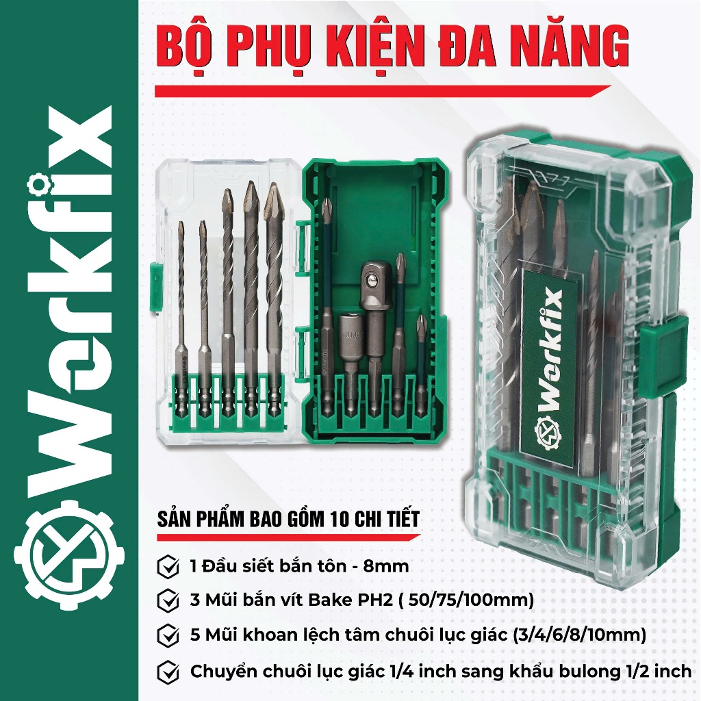 Bộ 10 món phụ kiện đa năng WORKFIX WF-SDB10 | Shopee Việt Nam