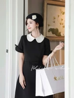 [Công Sở Cao Cấp] Đầm Váy Thiết Kế Form Dài Xòe Chiết Eo Nhẹ Tôn Dáng Cổ Lá Sen Tay Ngắn Thanh Lịch Bliss Shop - V759 — ảnh 6