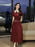 [Công Sở Cao Cấp] Đầm Váy Thiết Kế Form Dài Xòe Chiết Eo Nhẹ Tôn Dáng Cổ Lá Sen Tay Ngắn Thanh Lịch Bliss Shop - V759 — ảnh 7