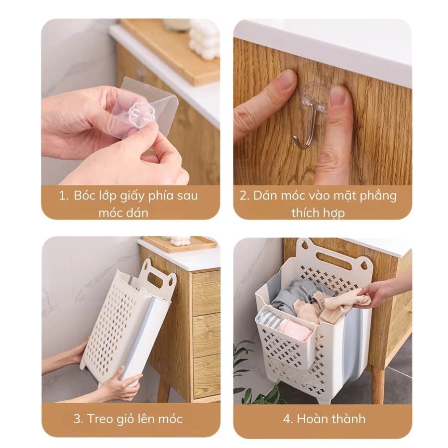 Giỏ Đựng Quần Áo Treo Tường Gấp Gọn ENODA HOME, Giỏ Đựng Quần Áo Bẩn 3 Kích Thước