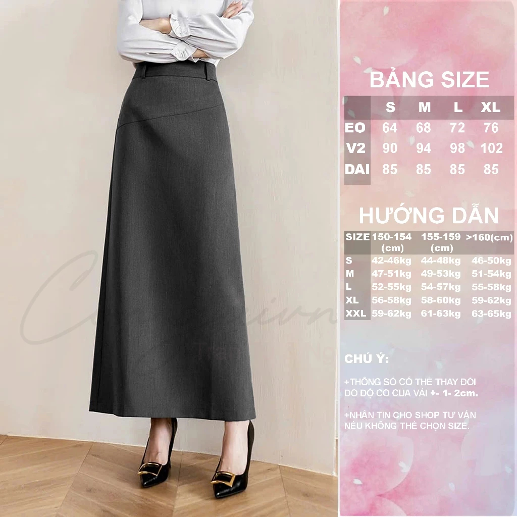 [Peinn].Chân váy dáng A dài, Eo cao tôn dáng, CV26 Vải tuyết mưa cầu vồng dày, mềm, dễ chịu nữ.