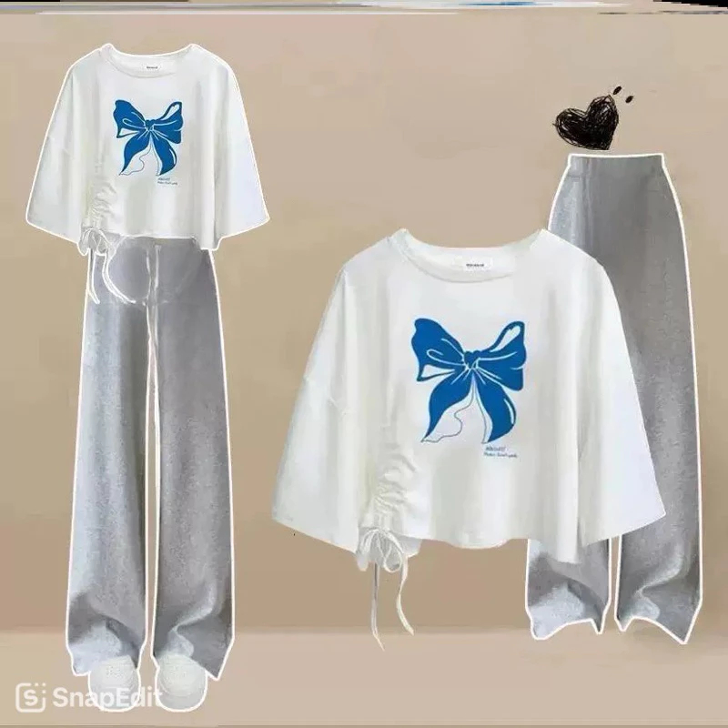 [Peinn]Sét áo croptop RÚT EO NƠ CHỮ kèm quần xuông xám siêu xinh Haiphuc TH6