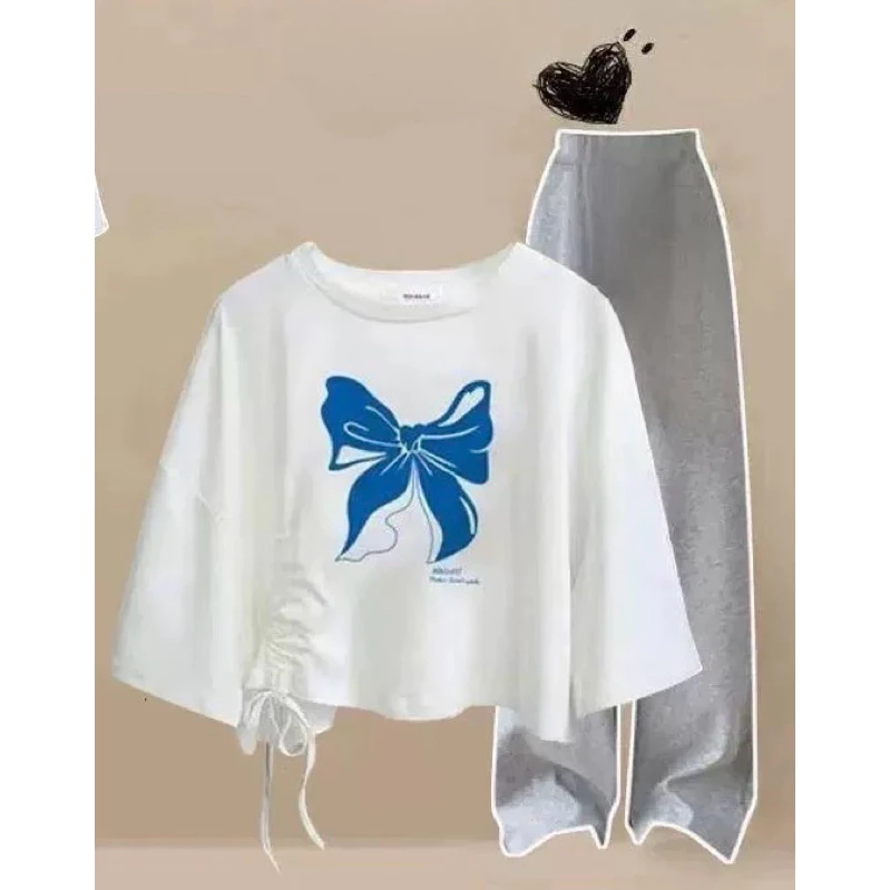 [Peinn]Sét áo croptop RÚT EO NƠ CHỮ kèm quần xuông xám siêu xinh Haiphuc TH6