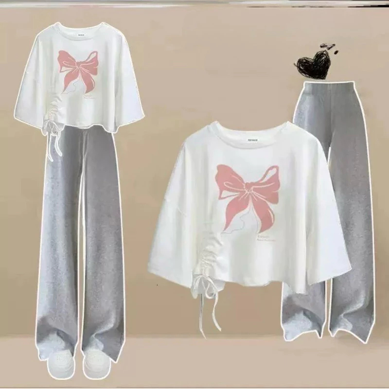 [Peinn]Sét áo croptop RÚT EO NƠ CHỮ kèm quần xuông xám siêu xinh Haiphuc TH6