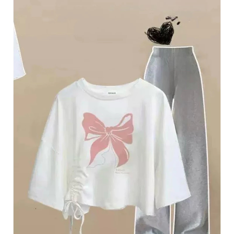 [Peinn]Sét áo croptop RÚT EO NƠ CHỮ kèm quần xuông xám siêu xinh Haiphuc TH6