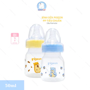 BÌnh Sữa Pigeon Núm Siêu Mềm, Bình Cổ Hẹp Tiêu Chuẩn 50ml Cho Trẻ Sơ SInh Nhựa PP An Toàn ST50