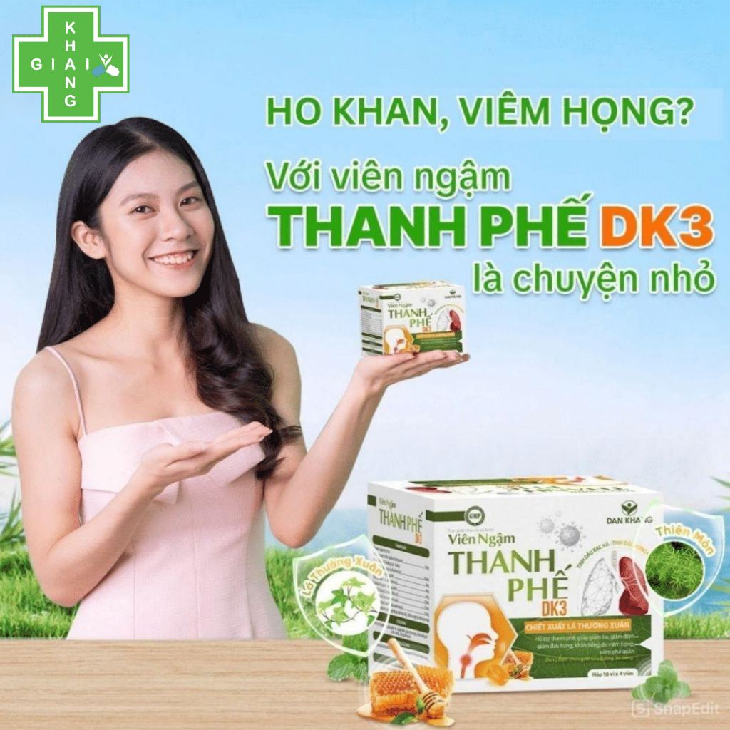 Viên ngậm thảo dược Thanh Phế DK3 hỗ trợ long đờm, giảm ho dùng được cho cả người tiểu đường (Hộp 40 viên)