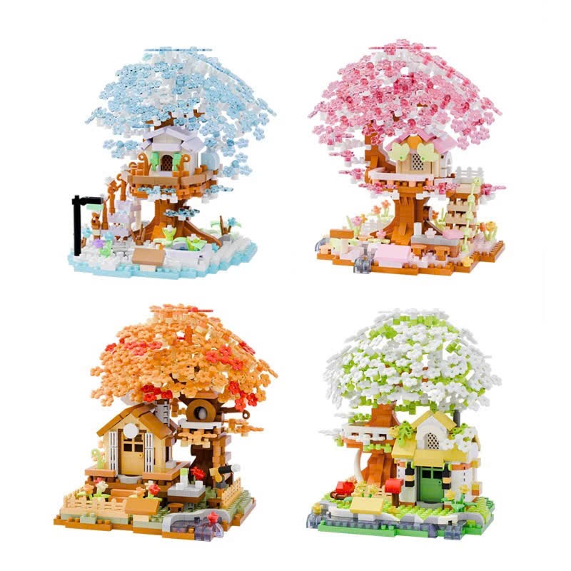 Đồ Chơi Lắp Ráp 3D Mini Mô Hình Cây Bốn Mùa/Ngôi Nhà Trên Cây MZ-349,MZ-350,51,52