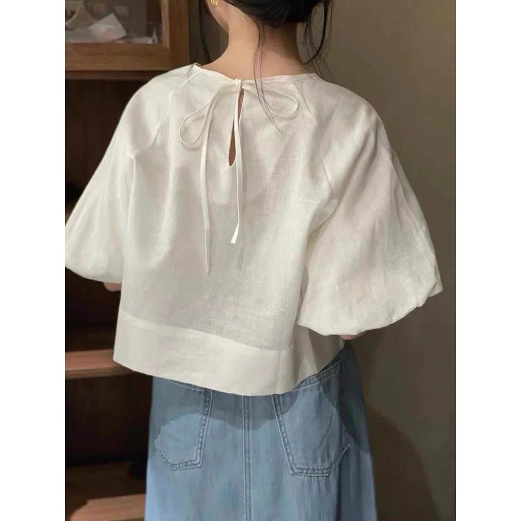 𝗠𝗼𝗿𝗶  A02 -  Áo Linen tay phồng BEELY