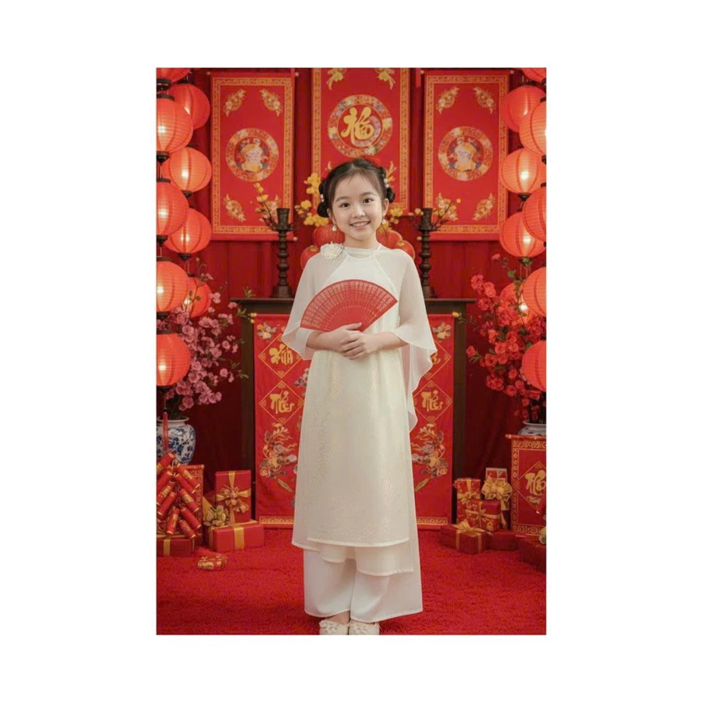 Áo Dài Cổ Yếm - White