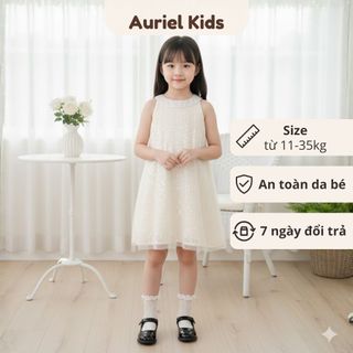 Váy Bé Gái Không Tay Màu Trắng Ngà Lấp Lánh, Đầm Công Chúa Dự Tiệc Cao Cấp, Sang Trọng