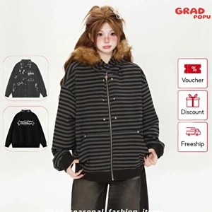 Áo khoác GRADPOPU trùm đầu nữ sọc rộng phong cách đường phố Mỹ, dáng unisex thời trang AK120