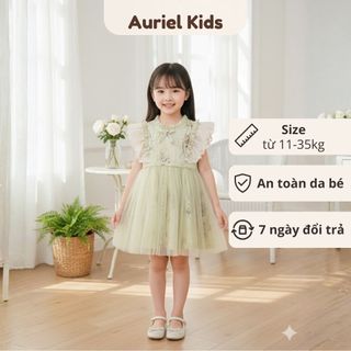 Váy Bé Gái Hoa Cổ Bèo Tay Cánh Tiên, Đầm Xòe Chữ A Dễ Thương Mùa Hè, Phong Cách Tiểu Thư