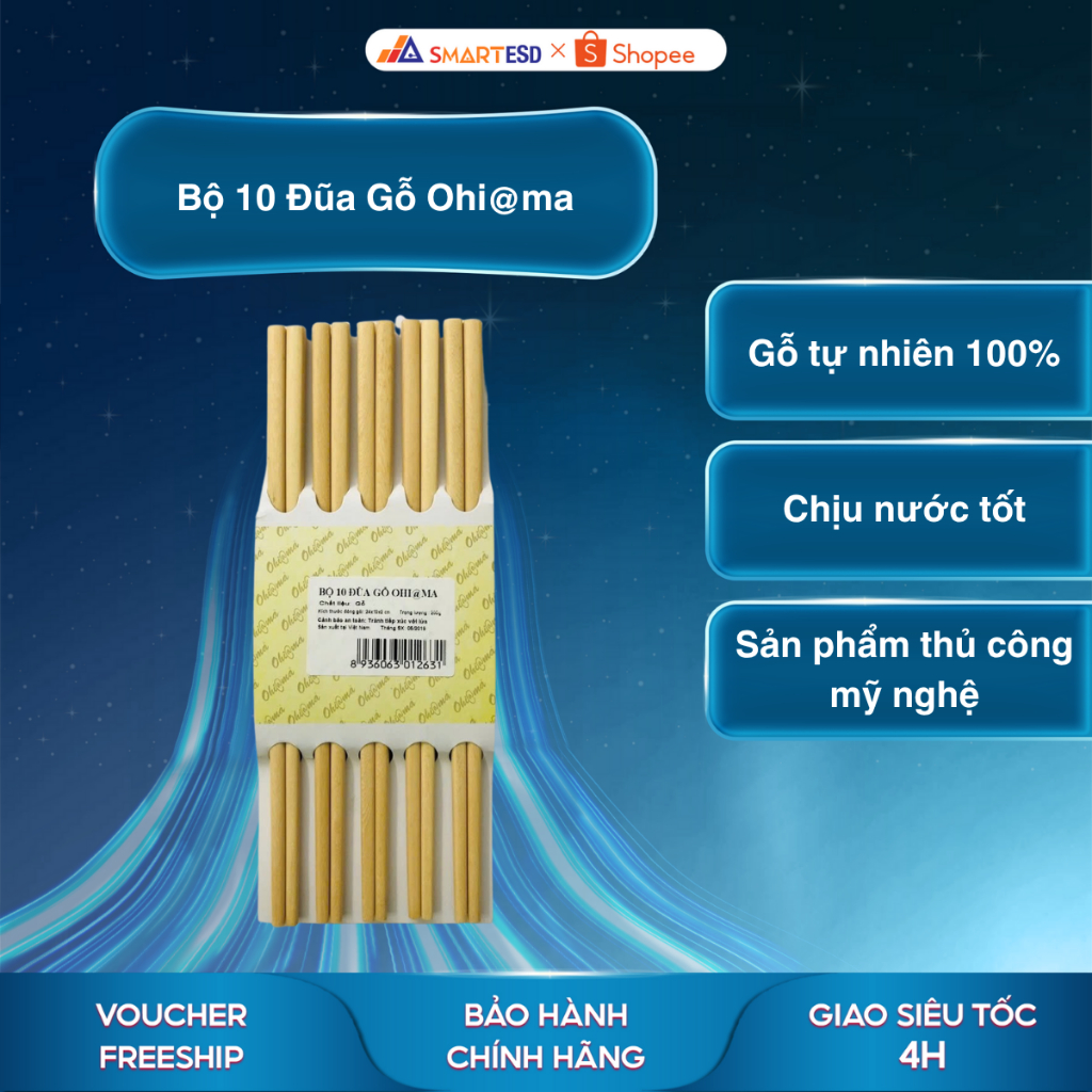 Bộ 10 Đũa Gỗ Ohi@ma - Hàng chính hãng