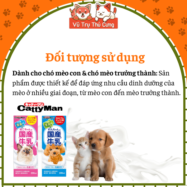 Sữa Tươi Pha Sẵn Không Chứa Lactose Dành Cho Chó Mèo DoggyMan 200ml