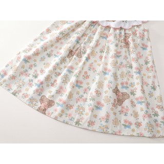 Váy Bé Gái Cổ Bèo Thêu Gấu Teddy Họa Tiết Hoa Dễ Thương, Đầm Cotton Form Xòe Mềm Mại Mùa Hè