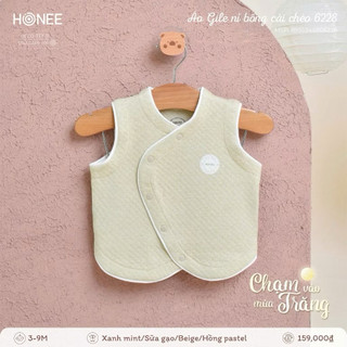 Áo Gile thu đông HRNEE chần bông mỏng cài giữa sơ sinh in hình Dino