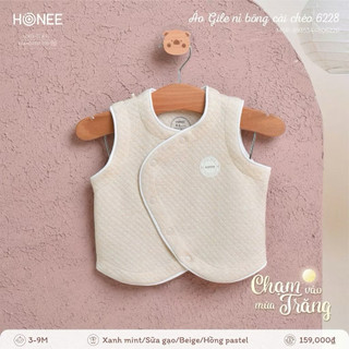Áo Gile thu đông HRNEE chần bông mỏng cài giữa sơ sinh in hình Dino