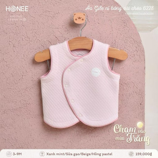 Áo Gile thu đông HRNEE chần bông mỏng cài giữa sơ sinh in hình Dino