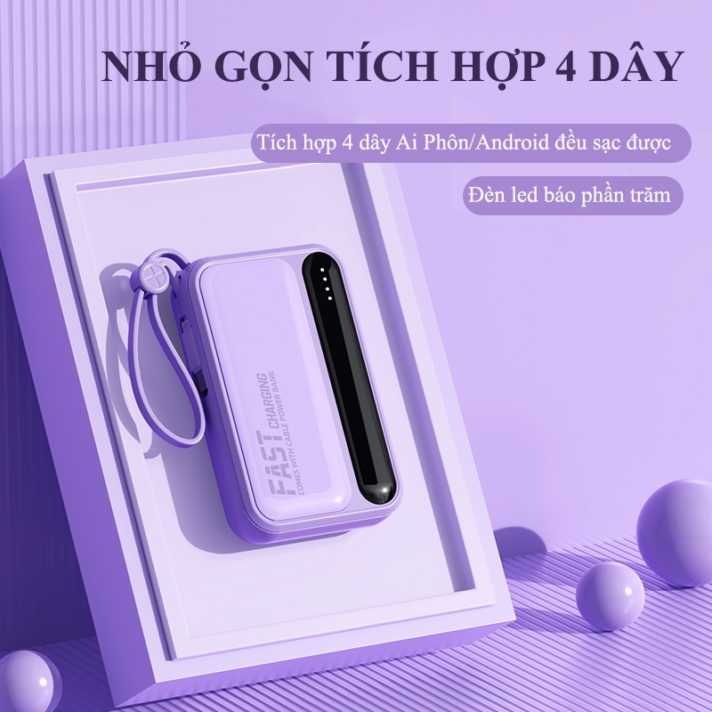 Toàn năng 4 dây sạc nhanh｜Pin dự phòng 20000mAh dung lượng lớn Đèn LED báo phần trăm Thiết yếu cho chơi game và du lịch