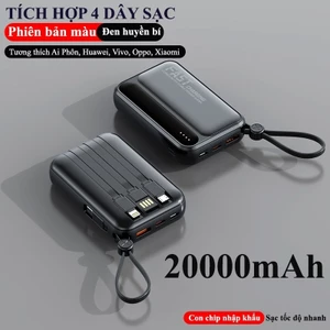 Sạc siêu nhanh, pin dự phòng 20000mAh, dung lượng lớn, tích hợp 4 cáp sạc nhanh