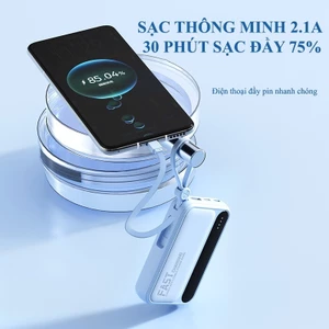 Pin dự phòng 20000mAh tích hợp 4 cáp sạc nhanh, dung lượng lớn.