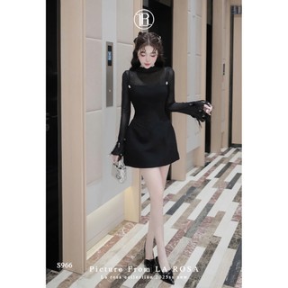 Set Váy Thu Đông Tiểu Thư LA ROSA Thiết Kế Váy 2 Dây Đính Đá Kèm Áo Thun Nhũ Tay Đính Lông S966
