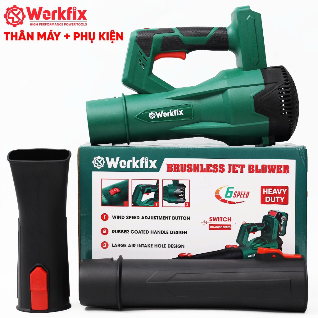 Máy Thổi Lá Workfix WF-TL680M Công Suất 850W, Chân Phổ Thông 15 Cell Không Chổi Than, 6 Cấp Độ Gió, Gió Mạnh