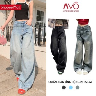 Quần Jeans Ống Suông Rộng Đứng Avo Avocado Cạp Cao Màu RETRO Ống Rộng Chất Jean Mềm Form Unisex